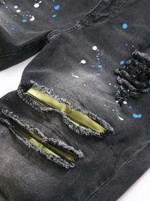 Manfinity Roughcore Men's Casual Distressed Pocket Denim Jeans - Black - View 4