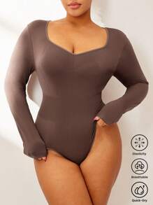 Slayform Plus Size Women's Solid Color Long Sleeve One-Piece Jumpsuit, Casual And Fashionable For Daily Wear