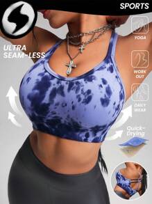 Innovista Woman Activewear Seamless Sports Bra, Tie Dye Print High Elastic Push Up & Support Sports Gym Top, Breathable & Dry Fit Dynamic Print Workout Offits, Fitness,Outdoor,Cycle,Bike,Running,Boxing,Strength,Cardio,Yoga,Party,Music Festival,Versatile.Tank,Vest,Spring,Underwear,Base Layer,Tracksuit,Blue,Valentine's Day