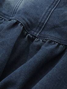 DAZY 方领泡泡袖洗水纽扣女式牛仔连衣裙 - 中等水洗藍 - 查看 10