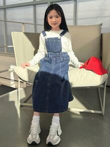 Dazy Kids 春夏 Tween Girl 牛仔背带裙 - 中等水洗藍 - 查看 3