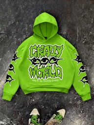 GENIUS ODE メンズ カジュアルスローガンプリント 長袖パーカー、秋冬