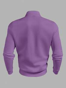 Manfinity Homme Men's Plain Front Zipper Long Sleeve Casual Pullover Sweatshirt - Purple - View 2