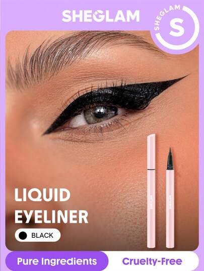 SHEGLAM كحل سائل من Eternal Beauty-أسود مقاوم للماء غير لامع، قلم كحل مقاوم للتلطخ، يدوم طويلاً، كحل رفيع للغاية، كحل علامة تجارية جمال مكياج مستحضرات تجميل للنساء الفتيات مثالي لفصل الخريف الشتاء مثالي ل- Y2K أزياء أنيقة هدية حفلة جاهز أفضل لون