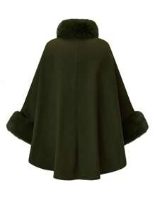 SHEIN Clasi Plus Size Casual Solid Color Fuzzy Patchwork Jacket, Autumn Winter Fall Cloth For Women - Army Green - View 2