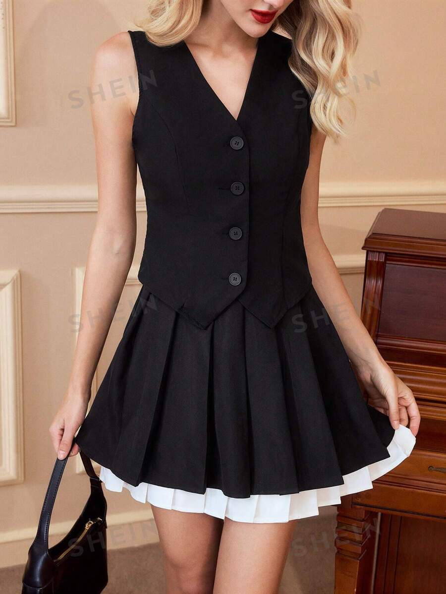 Vintamour Falda plisada elegante vintage para mujer en blanco y negro, ropa casual de mujer para el Día de San Valentín, verano, negocios, Pascua y la iglesia, estilo de dinero antiguo para mujeres, atuendos de verano para ropa de mujeres