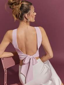 L'Amorae 情人节无袖系带褶皱上衣，女士夏季服装