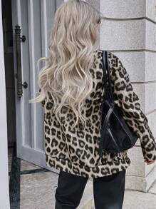 女士秋季休闲豹纹常规夹克 - 黑色 - 查看 2