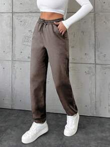 EURMUSE Cotton Women's Drawstring Waist Pocket Jogger Pants - Mocha Brown - View 5