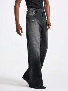 NEON BLANC 男士街头时尚宽松黑色编织牛仔裤 - 黑色 - 查看 6