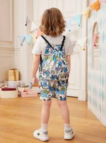 SHEIN 2pcs/Set Young Boy Loose Comfortable Bib Pants With Backpack, Casual Cute Dinosaur Printed, Suitable For School, Sports, Outdoor Activities, Fit For 4-7 Years Old Kids - Multicolor - View 2