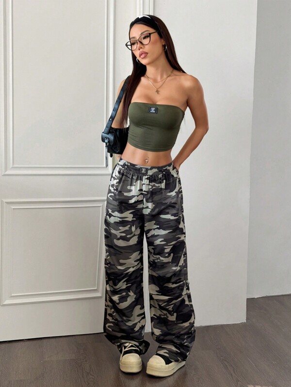 StreetHx Set 2 bucăți pentru femei, top tub casual și pantaloni drepti lungi camo