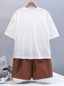 SHEIN Leap Crew Teenage Boy Utility Pockets Short Sleeve Top And Shorts Set