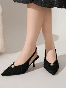 CUCCOO CHICEST Women's Pointed Toe Low Heel Elegant Commuter Thick Tweed High Heels, Spring Casual Wear, Commuter Graceful High-End Aesthetic Old Money Style, Suitable For Wedding Spring Shoes Spring Break Easter Prom Heels - Black - View 6