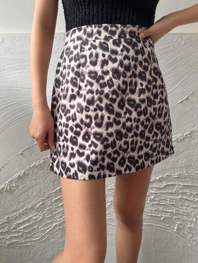 DAZY Full Leopard Print Bodycon Mini Skirt For Women Cheetah Print,Fall Clothes