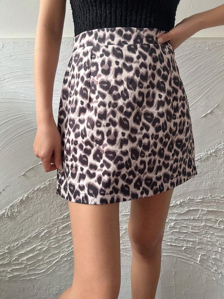 Full Leopard Print Bodycon Mini Skirt For Women Cheetah Print,Fall Clothes