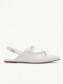 CUCCOO CHICEST 奶油色/象牙色 PU 皮革尖头平底一脚蹬休闲百搭乐福鞋，适合女士情人节 - 糯米白色 - 查看 9