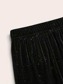 Sweetra Plus Size Open Slit Velvet Sequin Party Shorts, Casual Vacation - Black - View 6