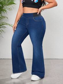 SHEIN CURVE+ Plus Size Women Blue Denim Flare Jeans