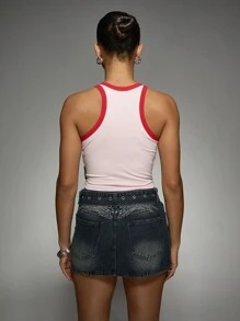Missguided x Playboy X Y2K Style Crop Tank Top Retro Sport Athletic Racerback Sleeveless Summer Workout Gym Top - Pink - View 2