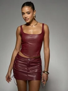 MISSGUIDED Luksusowa skórzana mini spódniczka z sznurowaniem, dopasowana, na imprezę, do klubu, na wieczór, z boku, z modnymi zdobieniami, na święta
