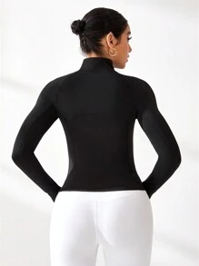 SHEIN Sport Studio Women Solid Color Front Zipper Long Sleeve Simple Fitted Sports Yoga Sweatshirt