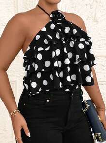 SHEIN Clasi Plus Size Summer Elegant Layered Ruffle Floral Decor Halter Bodysuit