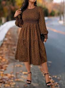 SHEIN LUNE Plus Size Women Polka Dot Puff Sleeve Casual Dress