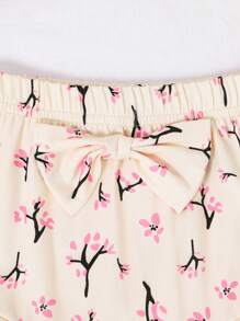 2pcs Baby Girls Floral Print Brushed Top And Shorts Set, Comfortable For Outdoor And Indoor Wear, Spring/Summer - Apricot - View 7