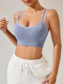 Easithlete Sujetador deportivo casual de mujer con espalda cruzada de unicolor