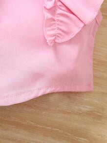 Baby Girls' Ruffled Asymmetrical Cap Sleeve Blouse, Summer - Pink - View 6