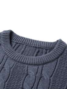 Manfinity EZcore Men's Autumn/Winter Round Neck Knitted Long Sleeve Pullover Sweater With Cable Pattern - Dark Grey - View 3