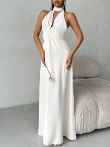 Aloruh Rochie romantică cu decolteu în V adânc, fără spate, cu volane, pentru nunta de Ziua Îndrăgostiților