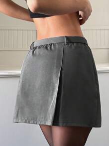 SHEIN EZwear Jupe courte décontracté à taille élastique de couleur unie pour femme - Gris - Voir 2