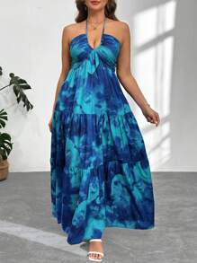 Firerie Vestido casual de moda sencillo con cuello de haldter para tallas grandes para usar a diario - Multicolor - Ver 4