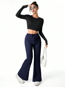 SHEIN Sparklyn Teen Girl Casual Fashion Drawstring Waist Fitted Flared Sweatpants