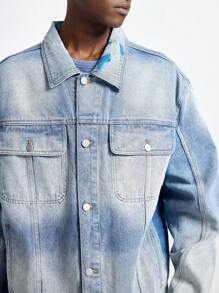 NEON BLANC Men's Street Fashion Speckled Denim Long Sleeve Jacket