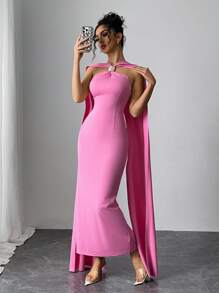 Modelyn Women's Elegant Cinched Waist Extra Long Dress Long Evening Dresses