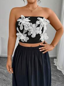 Celure Top corto entallado de talla grande con diseño floral 3D para mujer en verano