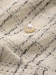 DAZY 女式格纹侧扣荷叶边下摆优雅A字裙秋冬 - 米色 - 查看 7