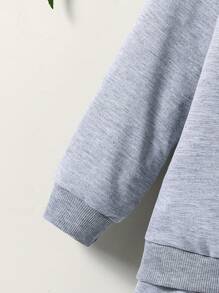 2 件套年轻女孩休闲可爱蝴蝶结猫印花圆领长袖运动衫和短裤套装，百搭，春夏 - 灰色 - 查看 8