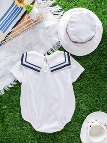 SHEIN 2-częściowy zestaw body niemowlęcego chłopięcego, ślicznego, swobodnego, dzianinowego z muszką i czapeczką, odpowiedni na przyjęcie urodzinowe, ceremonię, wesele, baby shower