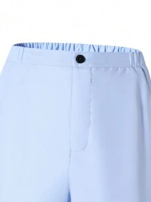 SHEIN 2-delige outfit voor heren van tienerjongens - lichtgewicht blazerjack in lichtblauw met contrasterende rand en broek, elegant formeel pak voor lente/zomer, verjaardagsfeestje, evenement, bruiloft, afstuderen