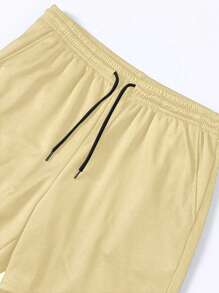 Manfinity Fitness Men's Drawstring Waist Geometric Print Pocket Shorts With Lining, Sports Wear - Khaki - View 3