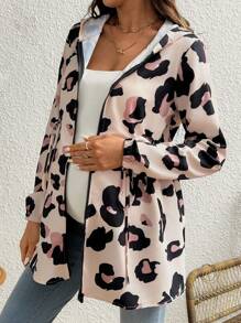 SHEIN Pregnant Women Casual Drawstring Hooded Leopard Print Jacket