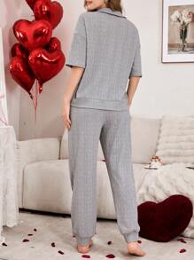 3D Bow Embroidery Collar Casual Jacquard Short Sleeve Pants Women Pajama Set