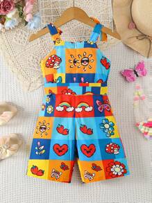 SHEIN Girls' Casual Printed Sleeveless Romper, Suitable For 4-7 Years Old, Spring/Autumn - Multicolor - View 2