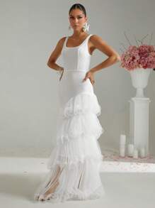 Lumalex 春季情人节甜美美情人装圣瓦伦丁情人节复活节婚礼订婚成人礼高腰高端派对季超长女装连衣裙 - 酒紅色 - 查看 3