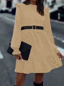 SHEIN Clasi Women Bowknot Golden Cap Sleeve Ruffle Hem Dress Fall Cloth For Women - Multicolor - View 5