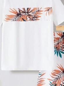SHEIN Leap Crew Conjunto de 2 peças de camiseta e shorts com estampa tropical para meninos adolescentes; roupas de primavera; roupas para meninos adolescentes; jaquetas para meninos adolescentes, primavera de volta às aulas - Multicolorido - Ver 7